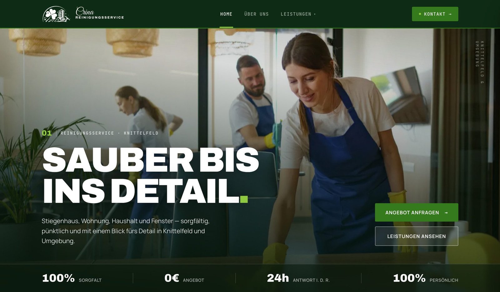 Website Crina Reinigungsservice – Desktop-Ansicht