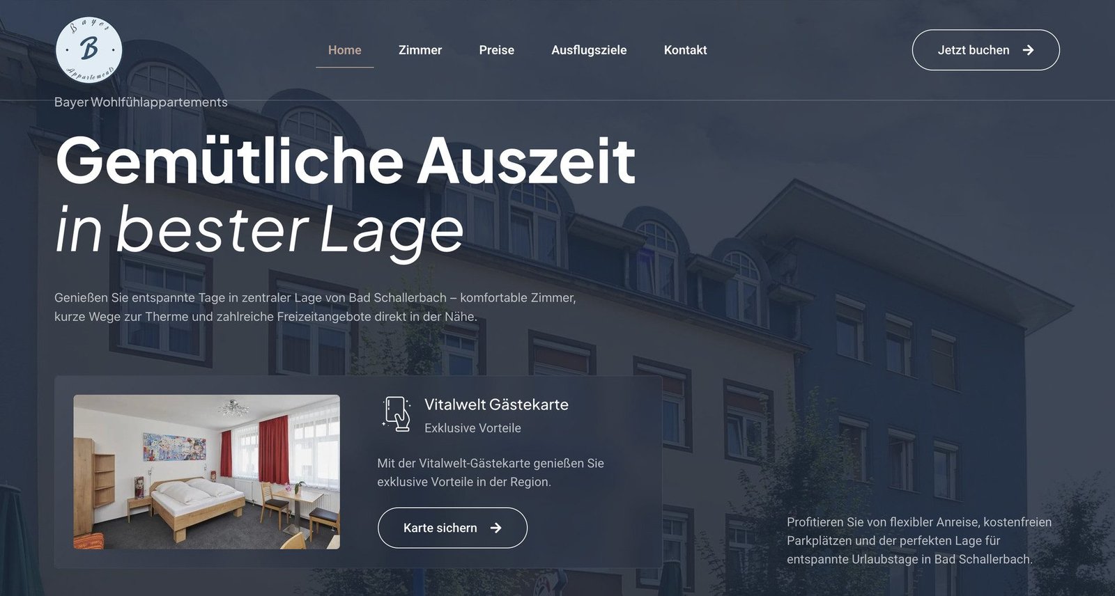 Website Bayer Appartements – Desktop-Ansicht